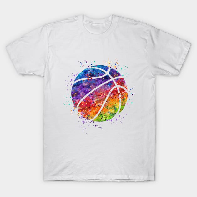 Basketball Ball Colorful Watercolor T-Shirt by LotusGifts